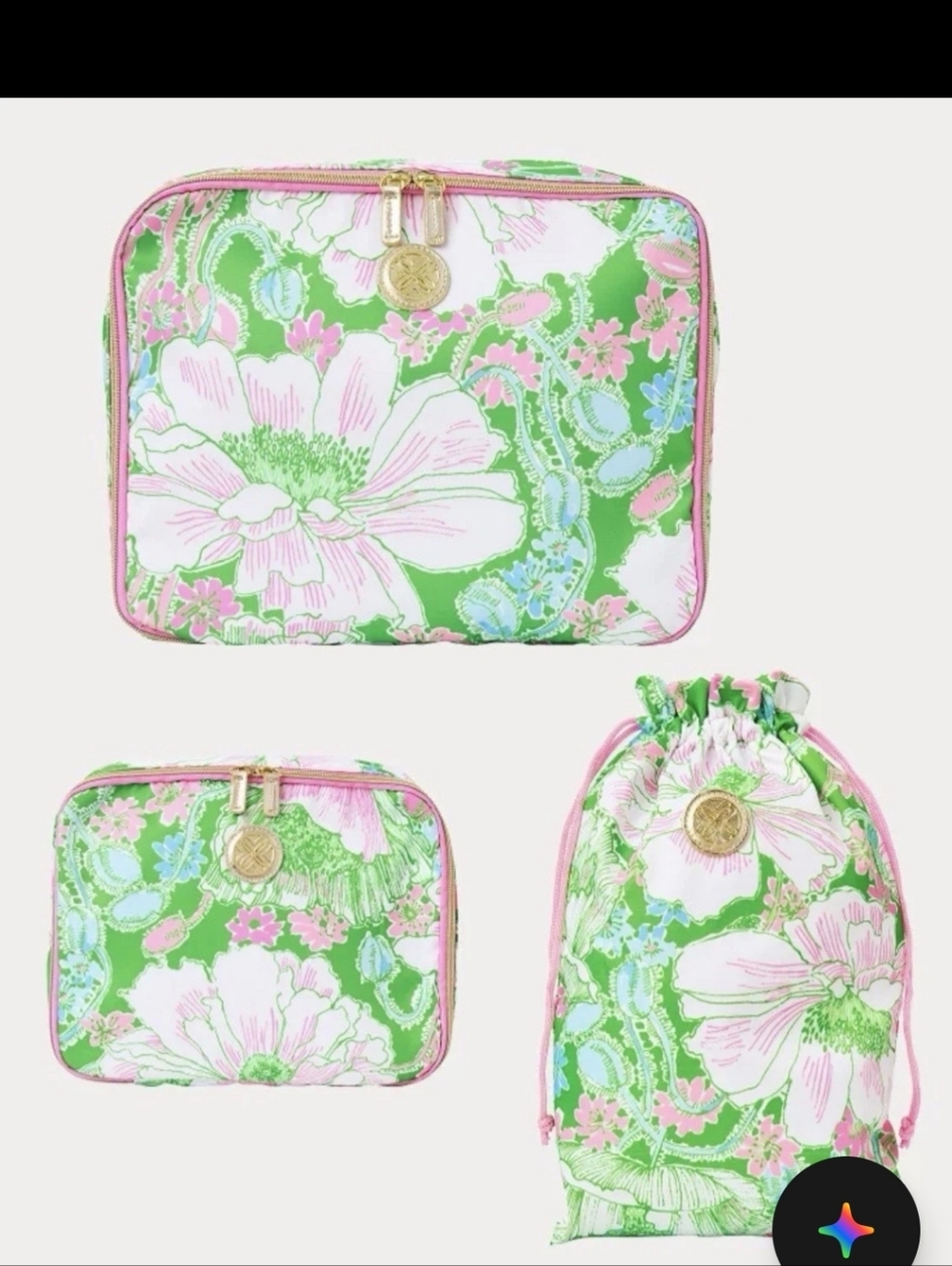 NWT Lilly Pulitzer GWP 3 pc SET Packing Cubes & Shoe Bag Putting Green Poppyland